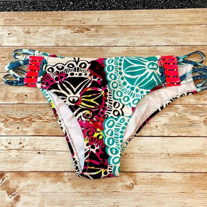 Kuleana White with aqua coral blue bikini bottom